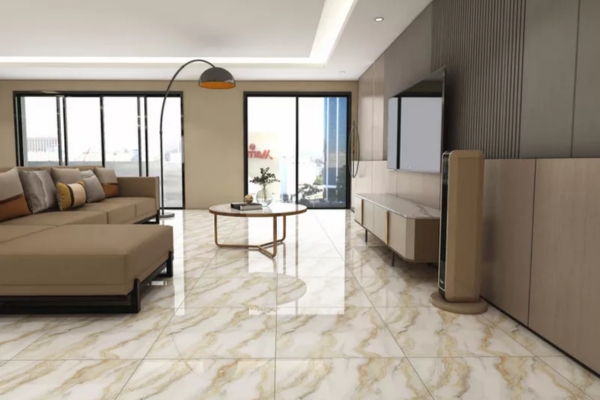 Đá Lát Nền Trắng Vân Vàng